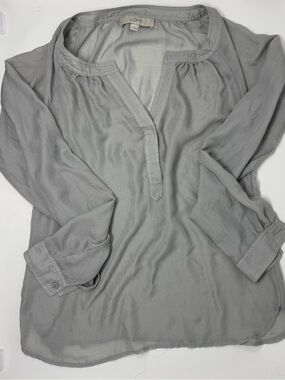 LOFT Women's Gray Pullover V-Neck Blouse
